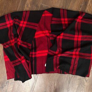 Red and Black Plaid Shawl / Cape